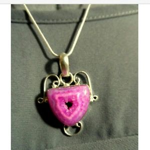 New Pink QUARTZ CRYSTAL Necklace 925 Silver Boho